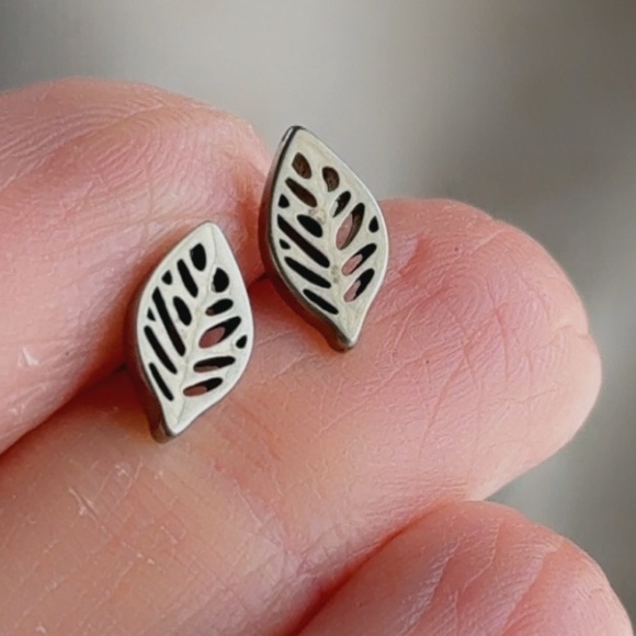 Stainless Steel Leaf Stud Earrings – Waterproof - Picture 5 of 5